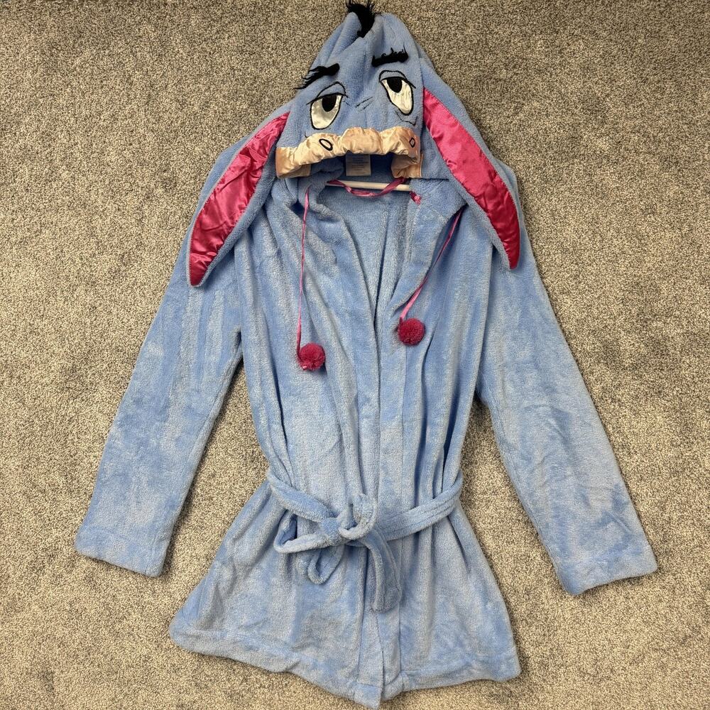 Disney Eeyore Robe Kids Size Medium 7/9 Blue Fleece Plush Hooded Kidcore Cartoon